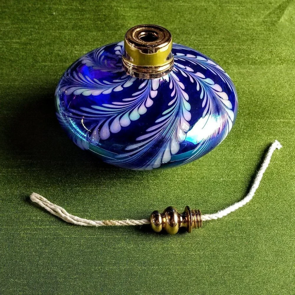 Blue Carnival Art Glass Swirl Fragrance Oil Catalytic Lamp